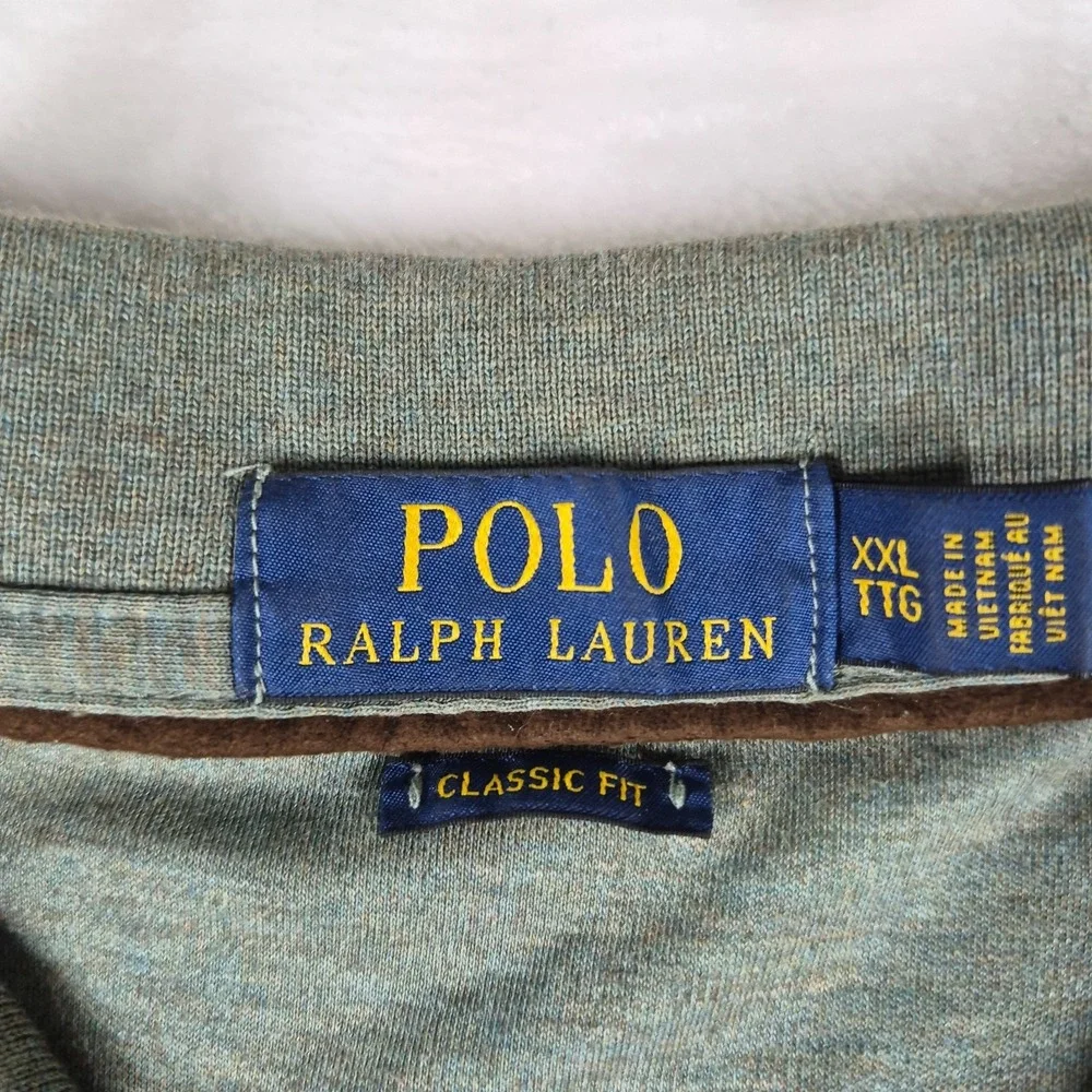 Polo Ralph Lauren Polo Shirt Men's XXL Green Classic Fit Long Sleeve Flesh Pony